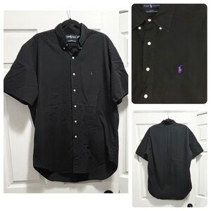 Ralph Lauren Blake Button Down Shirt Two-Ply Cotton Short Sleeves Black Sz Large